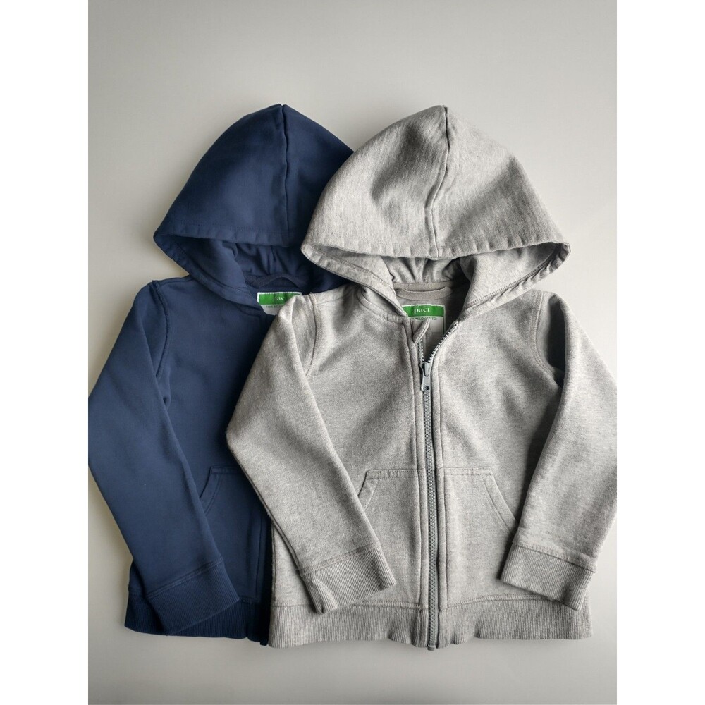 Pact Organic Cotton Kids Toddler Zip Up Hoodie Bundle 2-Pack Size 2-3T Navy Gray